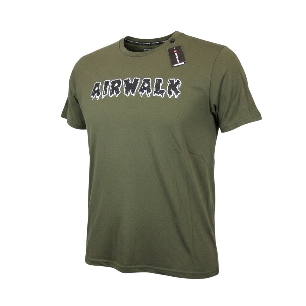 Airwalk T-Shirt 3XL Short Sleeve Army Green Spellout‎ Logo Skateboard Skate